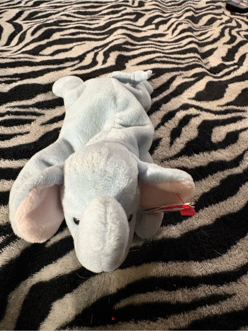 Ty Light Blue Elephant Plush with Pink-Eared Details